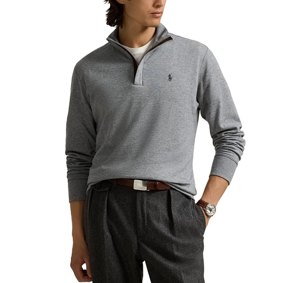 Polo Ralph Lauren Men Luxury Jersey Quarter Zip Pullover Grey Size L - Picture 3 of 7